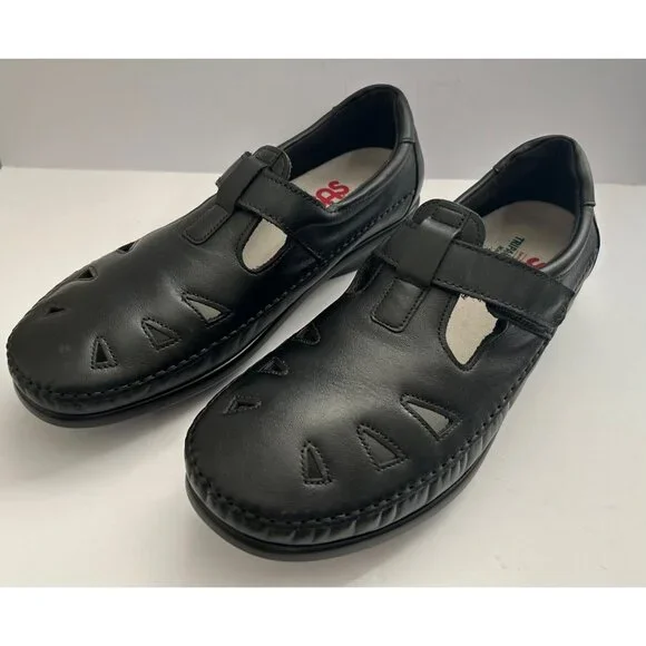 SAS Sz 11WW Roamer Comfortable Women's Black Leather Hook & Loop Strap Shoes - Picture 10 of 10
